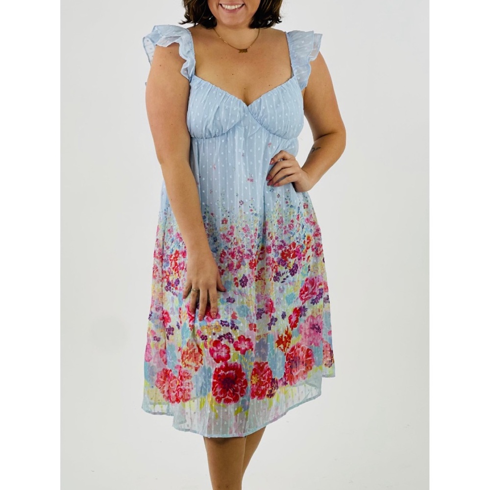 Emily Wonder Light Blue Floral Print Dress